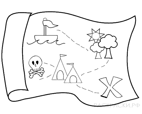 Раскраска для мальчиков Пиратский корабль и карта сокровищ » Раскраски.рф -распечатать картинки раскраски для детей бесплатно онлайн!